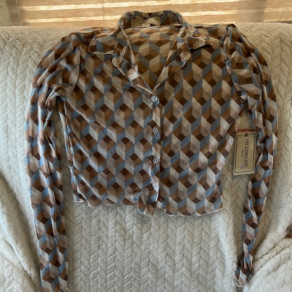 Sheer collared long sleeve top